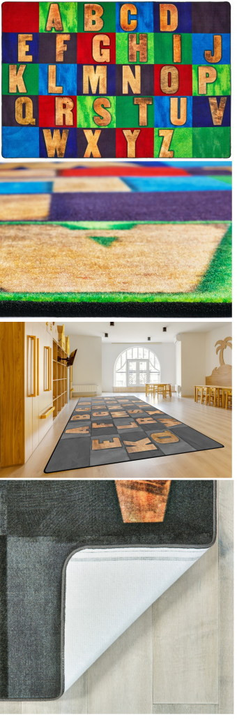 Pixel Perfect Collection: Rustic Wood Literacy Seating Rug